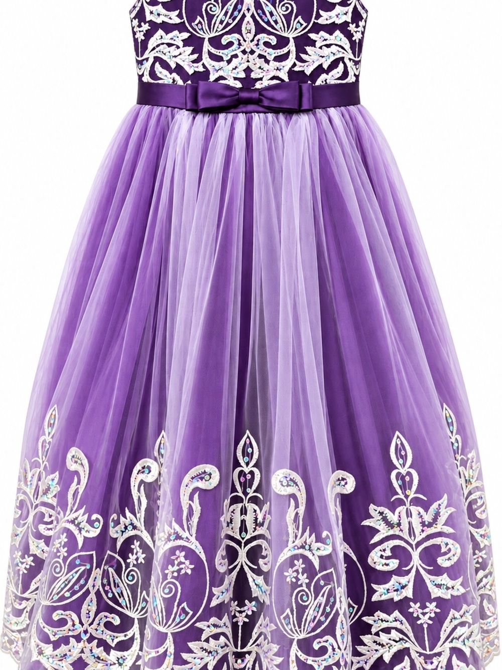 Girls Purple Embroidered Tulle Party Dress